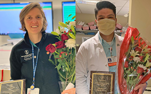 MSK colleagues holding plaques and flowers