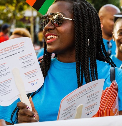 MSK employees in blue t shirts on Juneteeth